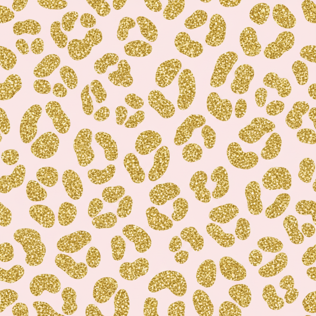Gold glitter leopard print on light pink background